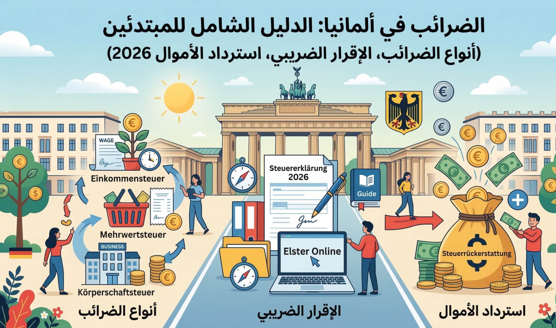Steuern in Deutschland: Vollständiger Leitfaden für Einsteiger (Steuerarten, Steuererklärung, Erstattung 2026)